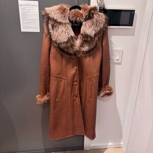 Vintage Brown Fur Trim Trench Coat